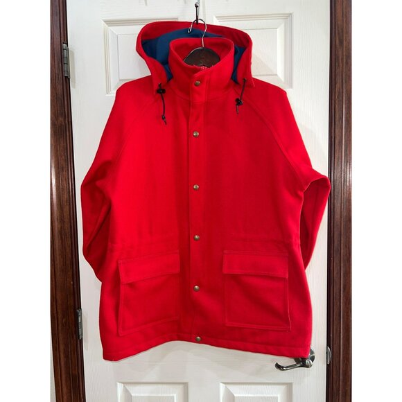 Vintage The Woolrich Woman Red Hooded Wool Blend Coat Size L Made In USA - Picture 4 of 9